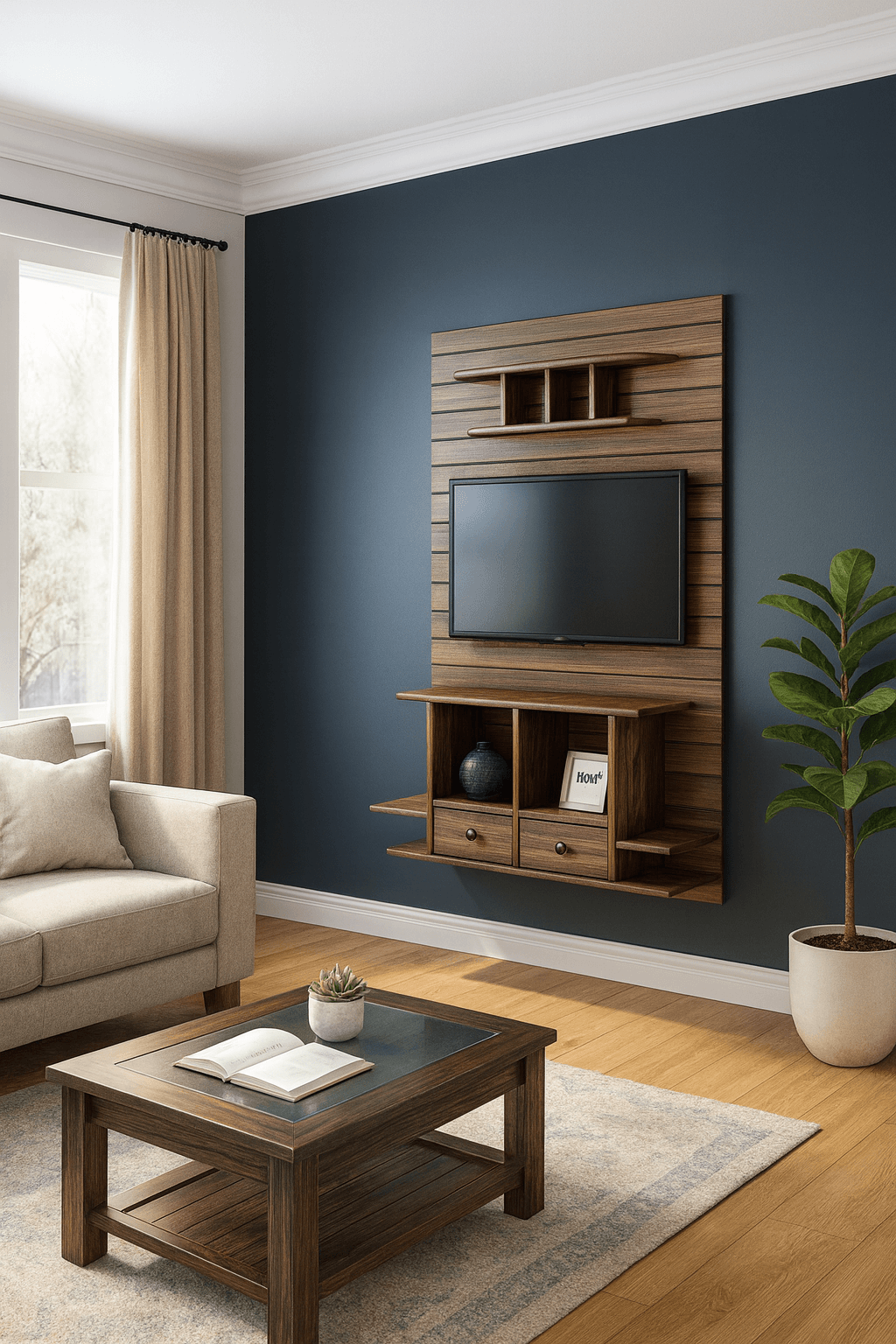 আধুনিক লিভিং রুমের জন্য টিভি শেল্ফ ডিজাইন ও স্টোরেজ আইডিয়া